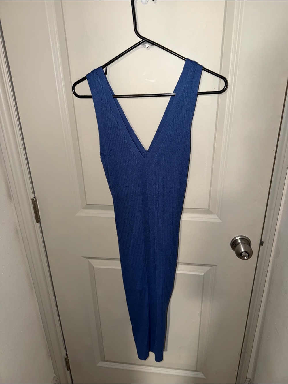 Final Touch Blue Ribbed V-Neck Bodycon Midi Dress